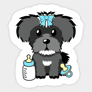 Cute baby schnauzer getting its milk and pacifier Sticker